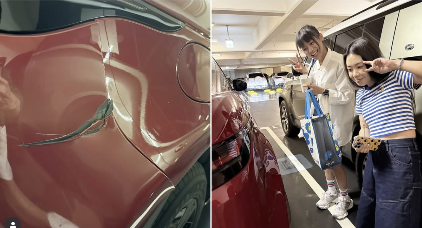 二伯的車尾受損嚴重。(圖/翻攝自蔡阿嘎IG)