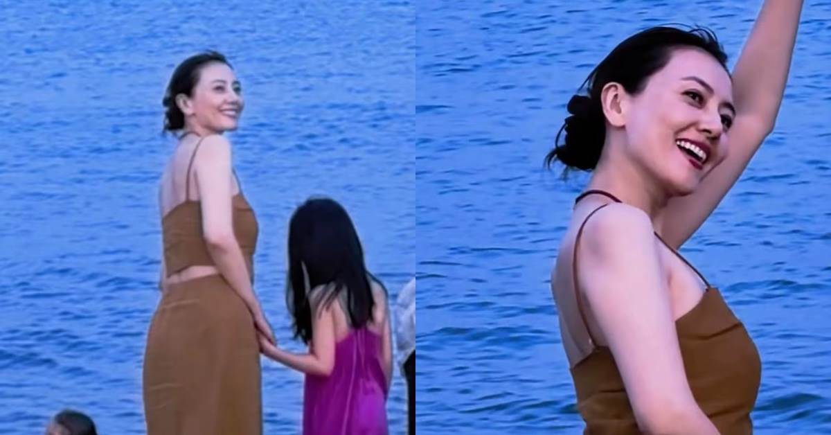 高圓圓帶女兒到西班牙度假被拍。(圖/翻攝自微博)