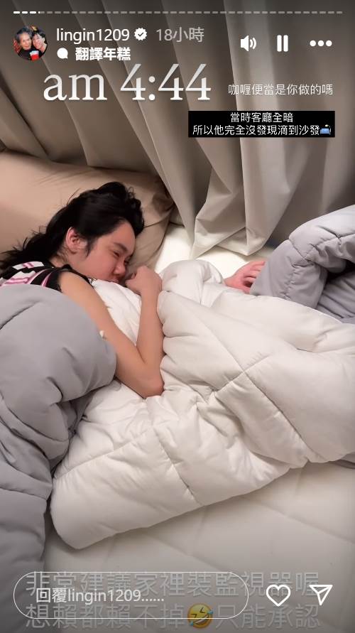 林進事後替Kiwebaby解釋,當時客廳一片漆黑,她完全沒發現弄髒沙發。(圖/翻攝自林進IG)