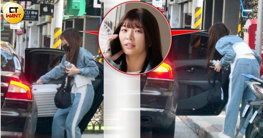 由K先生開的黑色轎車從林穎樂家中駛出,一路前往台北市公館,從副駕駛座下車正是她本人,林穎樂先到後座拿行李,之後又開前門甜蜜道別。(圖/CTWANT)