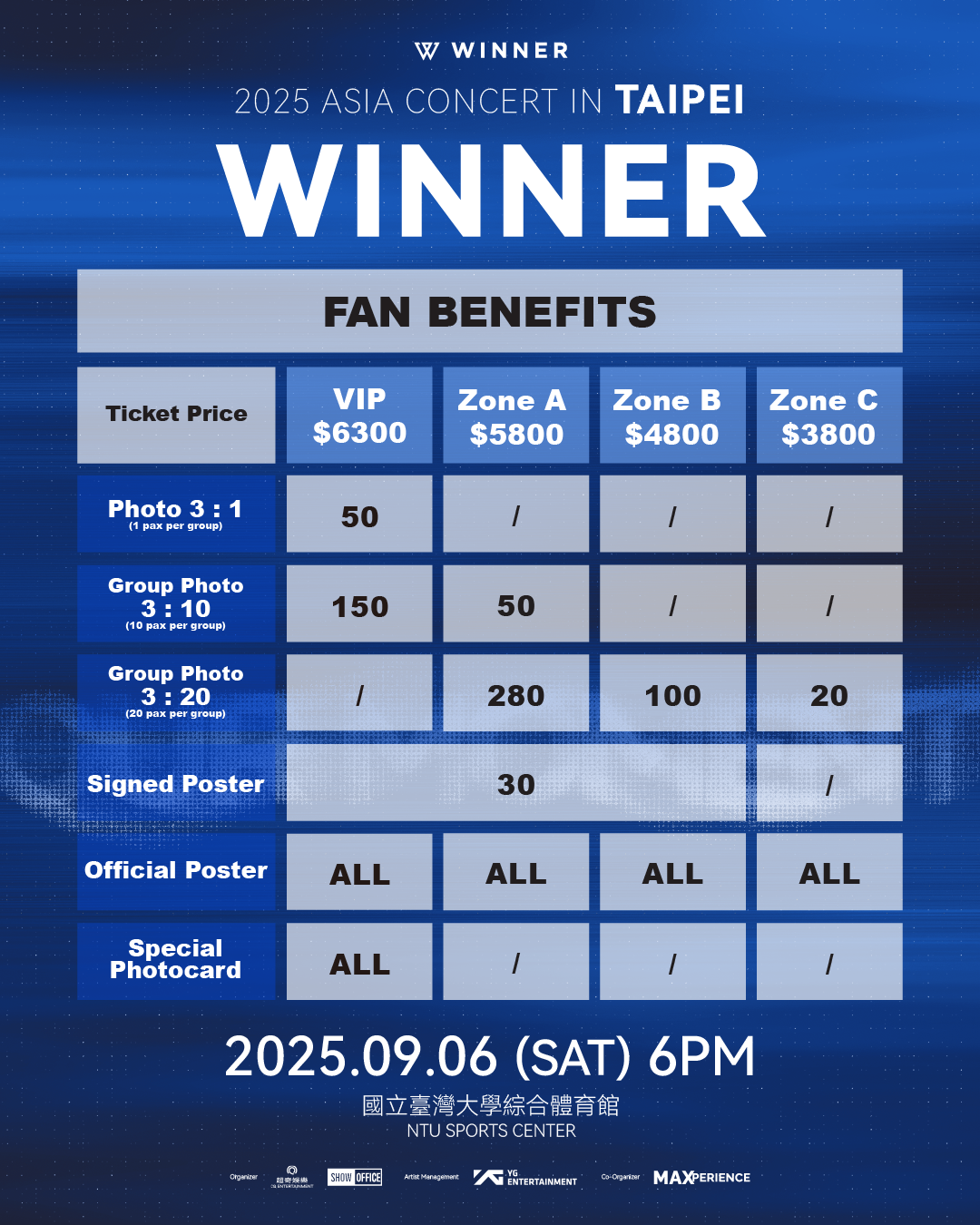男團WINNER台北場門票票價座位圖和福利。(圖/SHOWOFFICE提供)