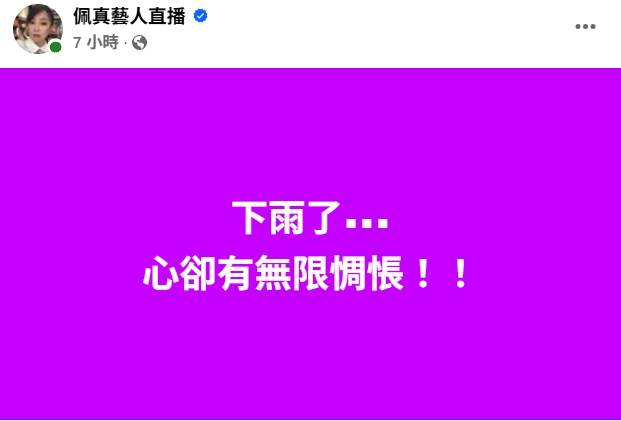 佩真在臉書寫下10字訴心聲。（圖／翻攝自佩真臉書）