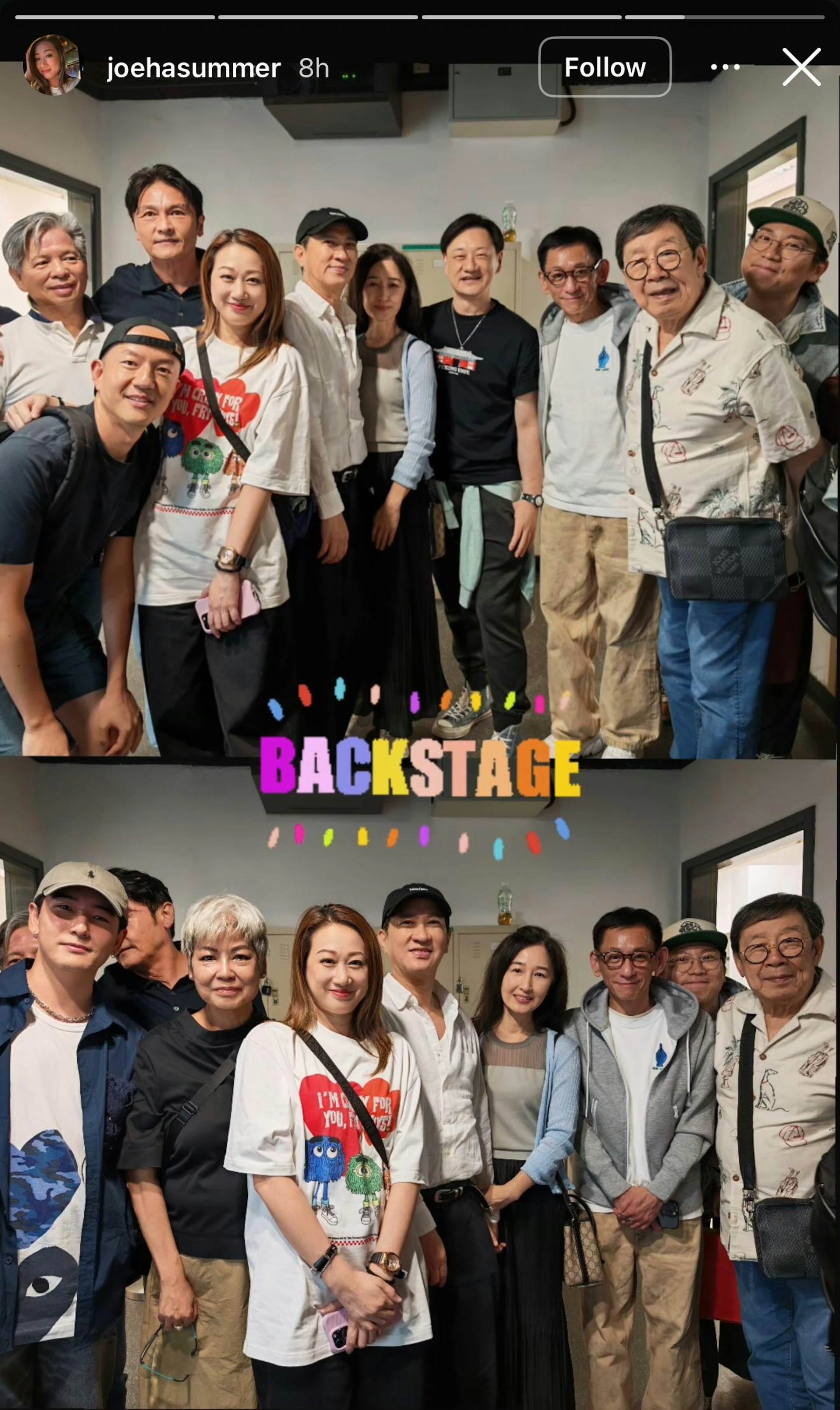 張家輝與關詠荷後台合照緊緊相依。(圖/翻攝自joehasummer Instagram)