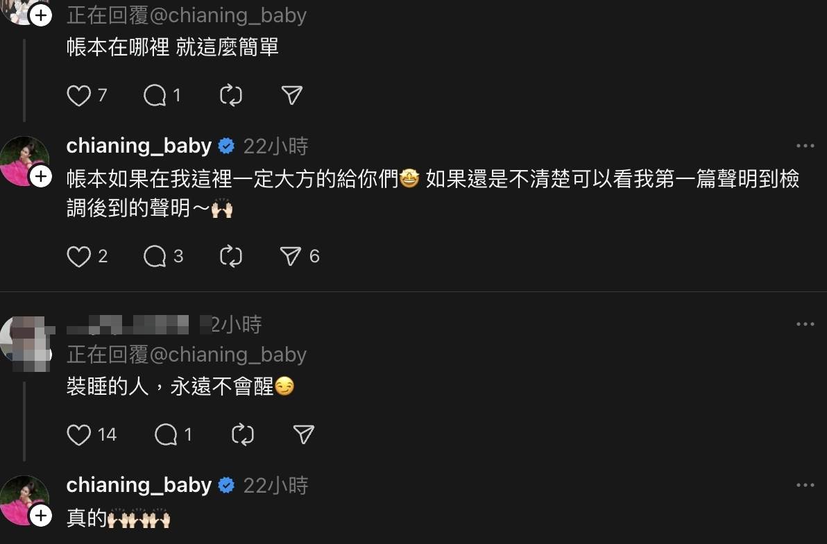YouTuber家寧正面回應網友自己不知道帳本一事。(圖/翻攝自家寧 Threads)