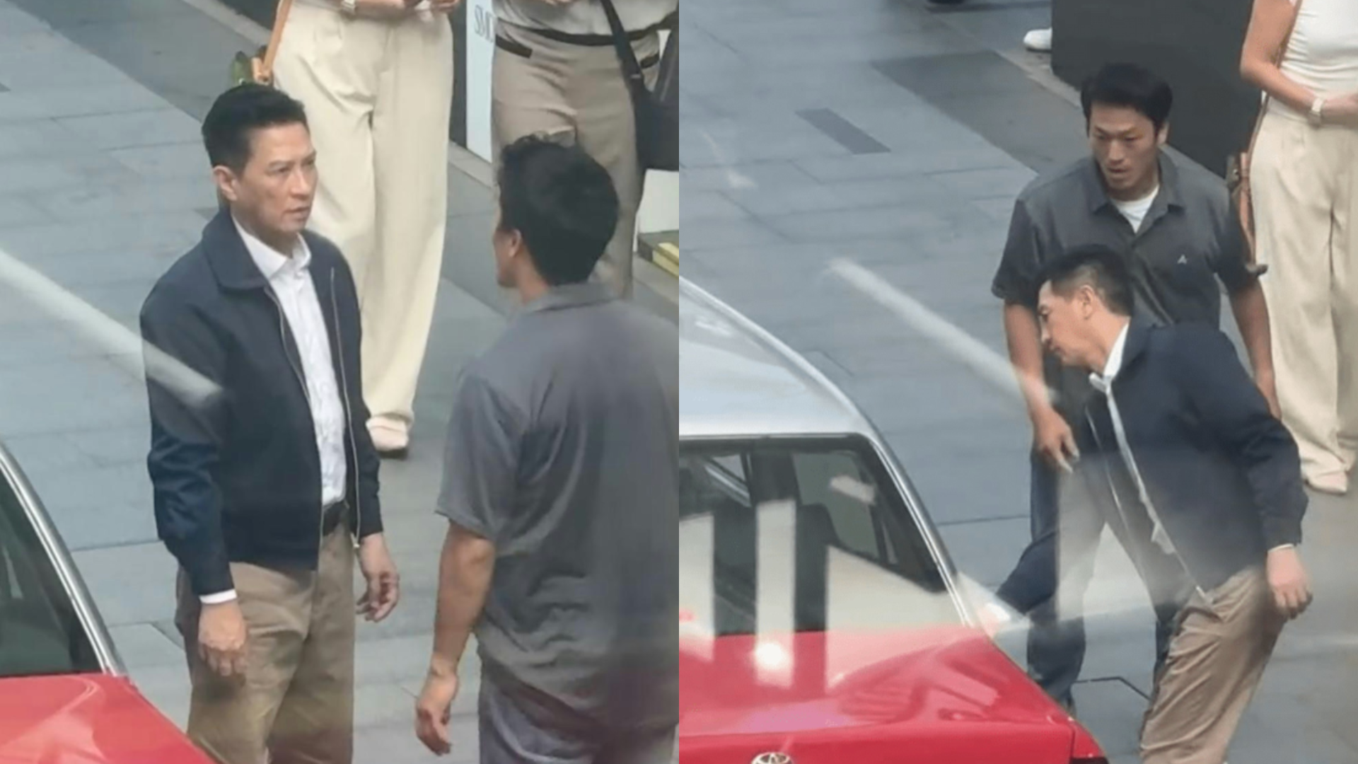 張家輝與路人街頭爭搶計程車。（圖／翻攝自蔡辛強Threads）