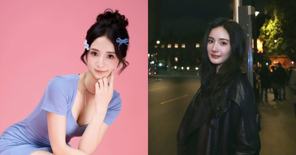 富邦悍將啦啦隊「Fubon Angels」成員潔潔（藍羽潔）被發現撞臉楊冪。（圖／翻攝自潔潔 IG、楊冪微博）