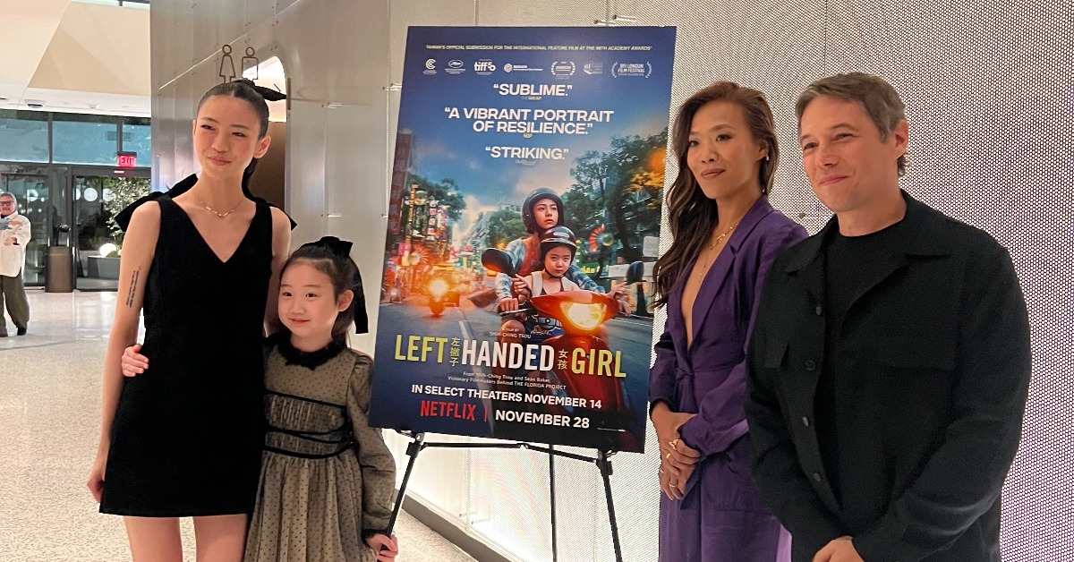 《左撇子女孩》主創們，右起為製作人西恩貝克、導演鄒時擎、演員葉子綺、馬士媛正在北美宣傳。（圖／光年映畫）