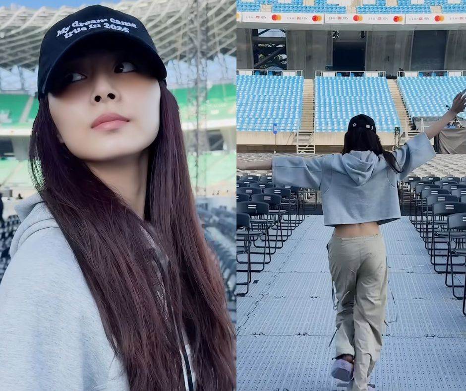 影片中，子瑜站在世運舞台前環視四周後興奮奔跑，帽子上寫著「My dream came true in 2025（我的夢想在2025實現了）」（圖／翻攝自twice IG）