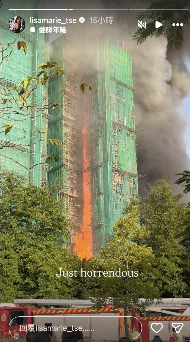 港星謝嘉怡對於看見<a href='https://star.ebc.net.tw/search/tags/祖母/' target='_blank'>祖母</a>家在熊熊烈火中被燒毀痛心不已。（圖／翻攝自謝嘉怡 IG）