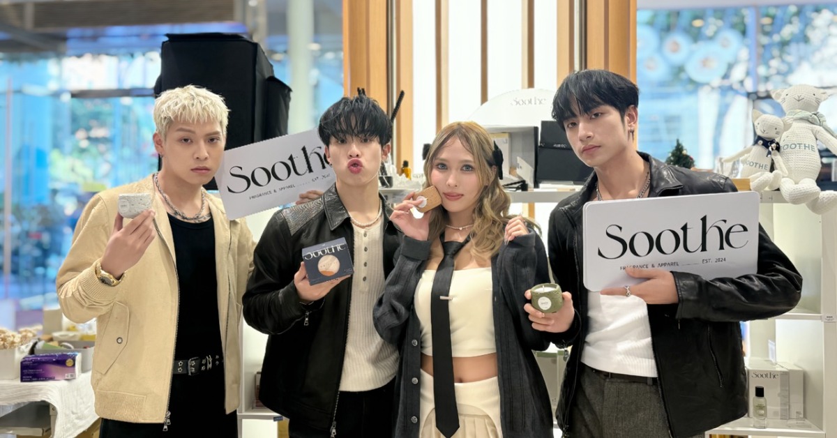 B CRUSH左起洪暐、宰宰、蝶香、彥受邀擔任香氛品牌一日店長。（圖／Soothe時氛提供）