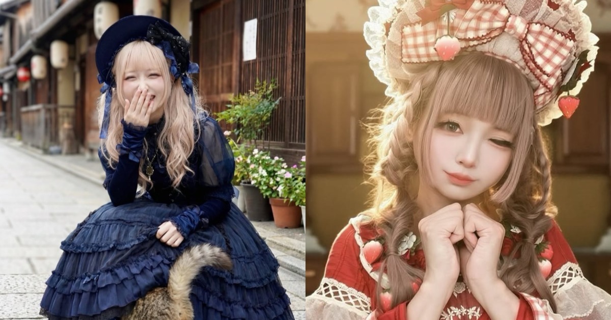 社群流傳一張蘿莉塔風格照片，能見一隻貓鑽進一位日本美女的裙襬內，吸引近萬人按讚。（圖／翻攝自@ tani_takuma IG）