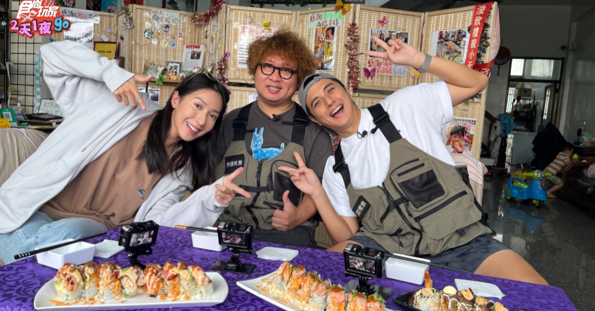 楊晴（左起）擔任菜鳥主持，要帶著納豆、曾子余吃遍中部海線。（圖／TVBS提供）