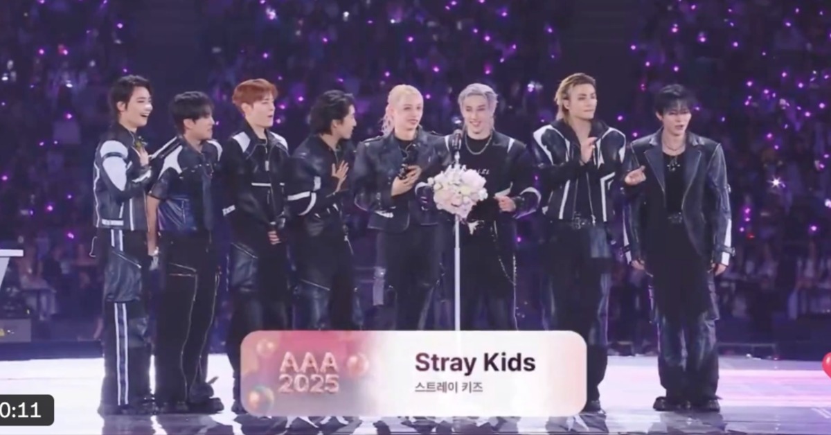 男團Stray Kids（SKZ）在《2025 AAA》獲獎無數。（圖／翻攝自@gyoja_stay X）