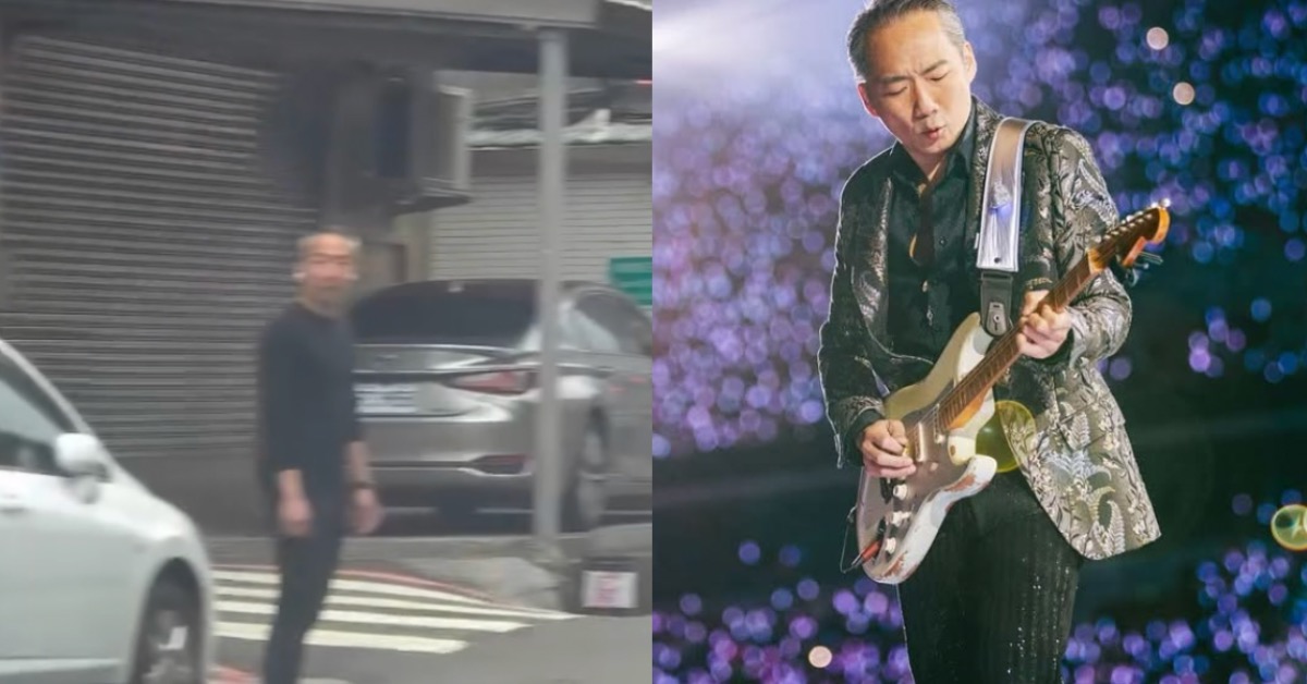 網友分享行車影片，剛出停車場右轉就遇逆向轎車，緊張之際又發現路邊行人竟是五月天吉他手石頭。（圖／Threads@otai326授權提供、翻攝自mayday_stone IG）