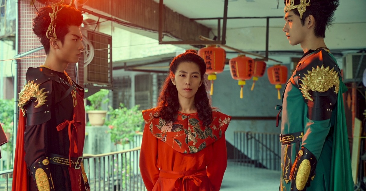 林辰唏化身媽祖，王品澔、黃登楷分別飾演千里眼、順風耳。（圖／民視提供）