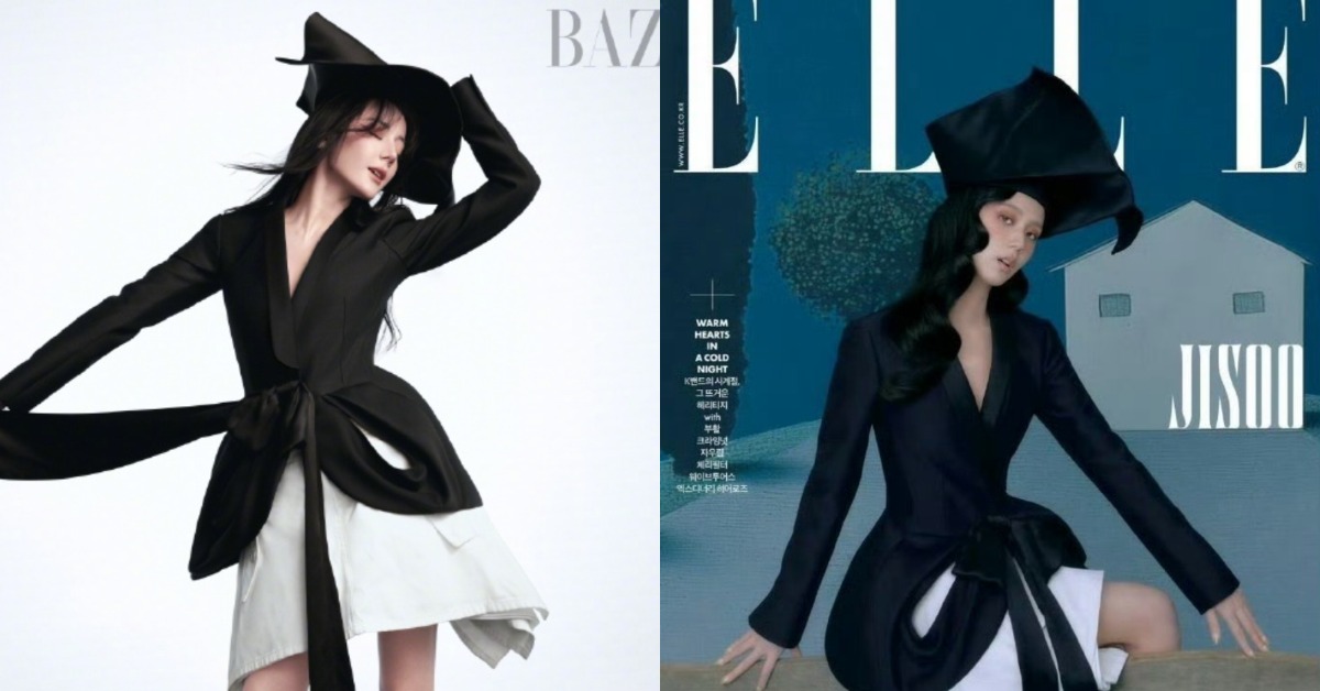 中國女星迪麗熱巴和韓國女團BLACKPINK成員Jisoo（金智秀）身穿Dior成衣登雜誌封面。（圖／翻攝自微博、 IG）