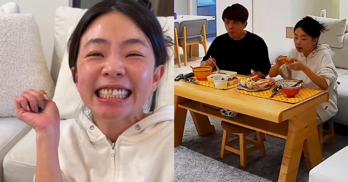 二伯吃螃蟹弄壞門牙，蔡阿嘎職業病發作忙紀錄。（圖／翻攝自嘎嫂二伯Instagram）