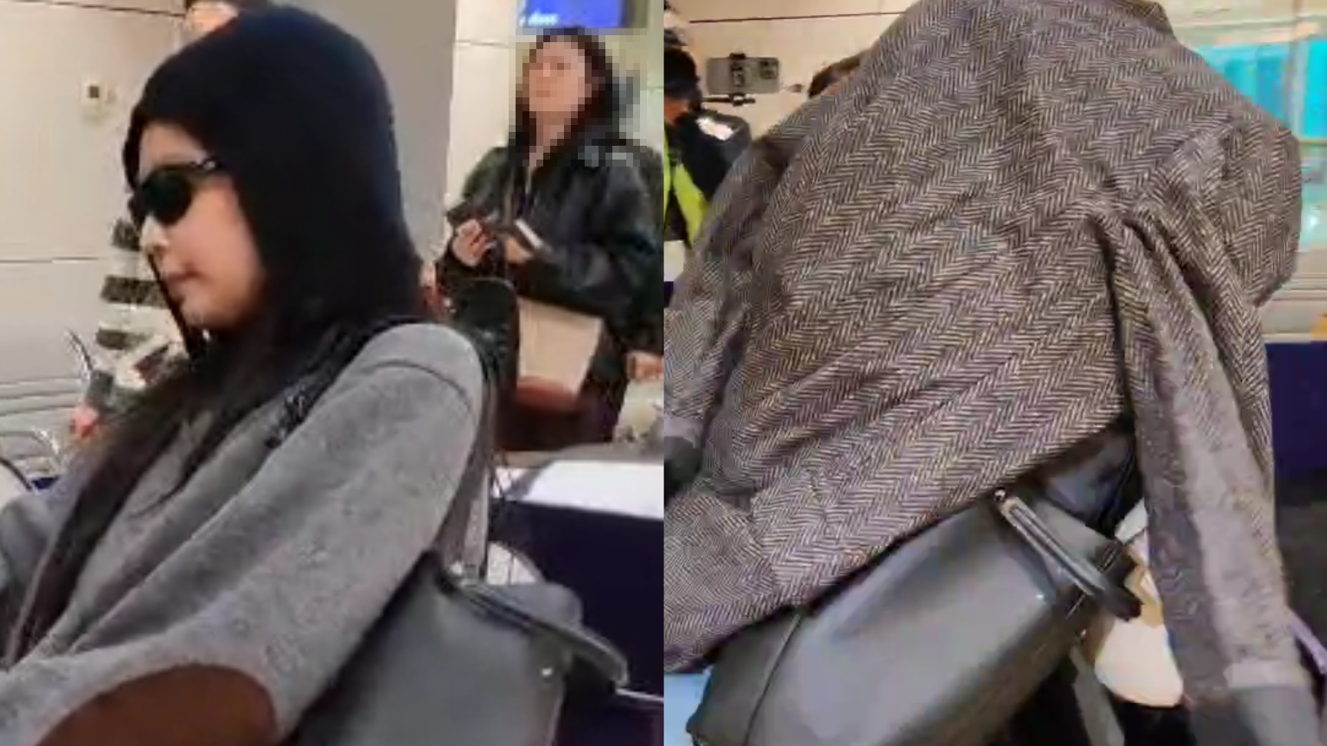 Jennie搭上保母車後，隨後竟拿起灰色大衣遮住臉部。（圖／東森新聞）