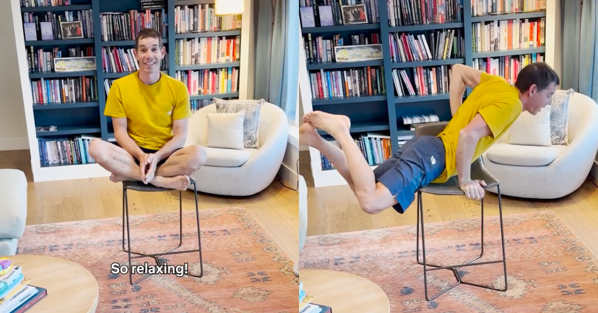 霍諾德接下「攀爬椅子」挑戰。（圖／翻攝自莎莉賽隆Instagram）