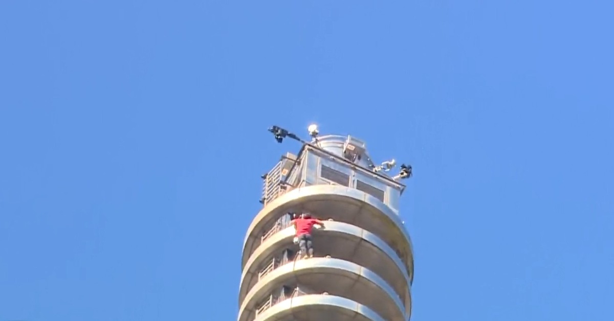 霍諾德今日攀登台北101僅花分鐘90分鐘就成功登頂。（圖／東森新聞） 