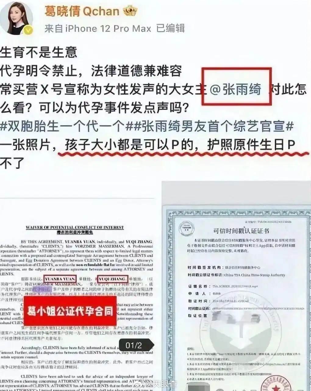 葛曉倩控訴張雨綺找代孕生小孩。（圖／翻攝自葛曉倩微博）