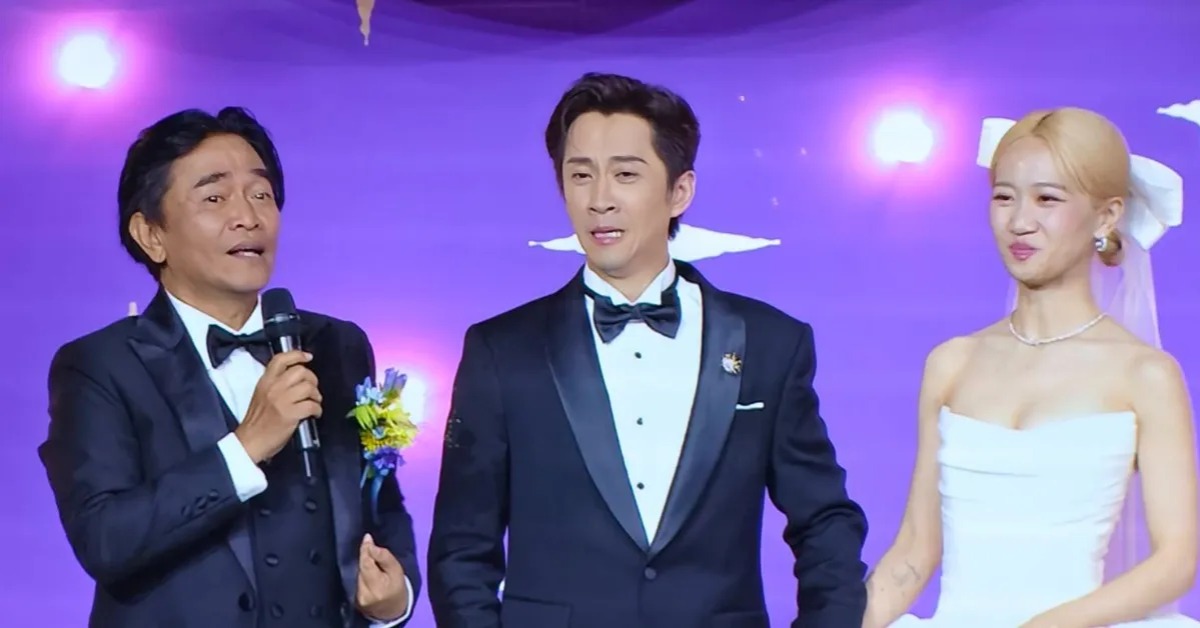 吳宗憲擔任陳漢典、Lulu（黃路梓茵）婚禮證婚人。（圖／翻攝畫面）