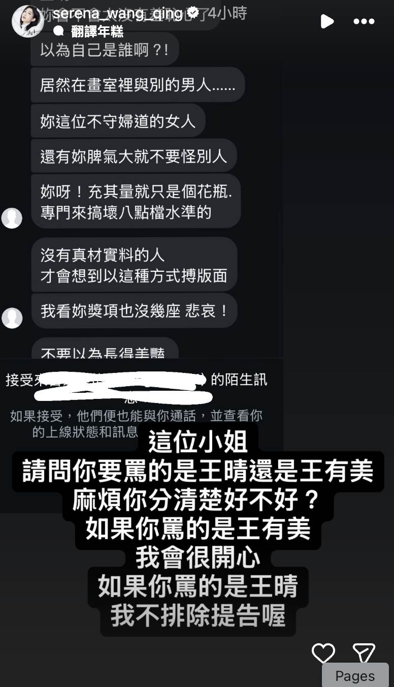 王晴遭到網友攻擊。（圖／翻攝自王晴IG）