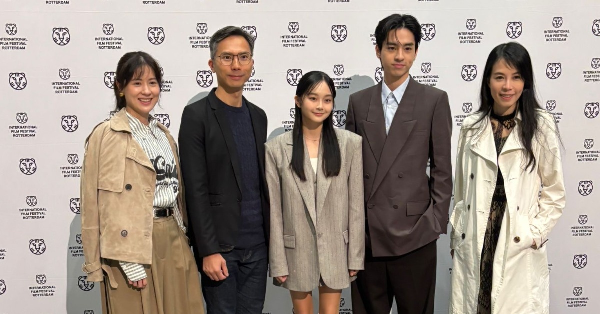 《自殺通告》團隊，林予晞（左起）、導演周冠威、邵奕玫、劉敬、監製林配儀。（圖／本萃電影）