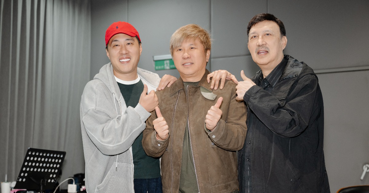 胡瓜、余天、余祥銓今（10）日出席鑽石舞台之夜演唱會練團採訪。（圖／艾迪昇傳播提供）