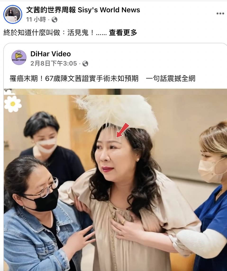 資深媒體人陳文茜被不明人士以AI假造影片傳出將離世消息。（圖／翻攝自陳文茜 臉書）