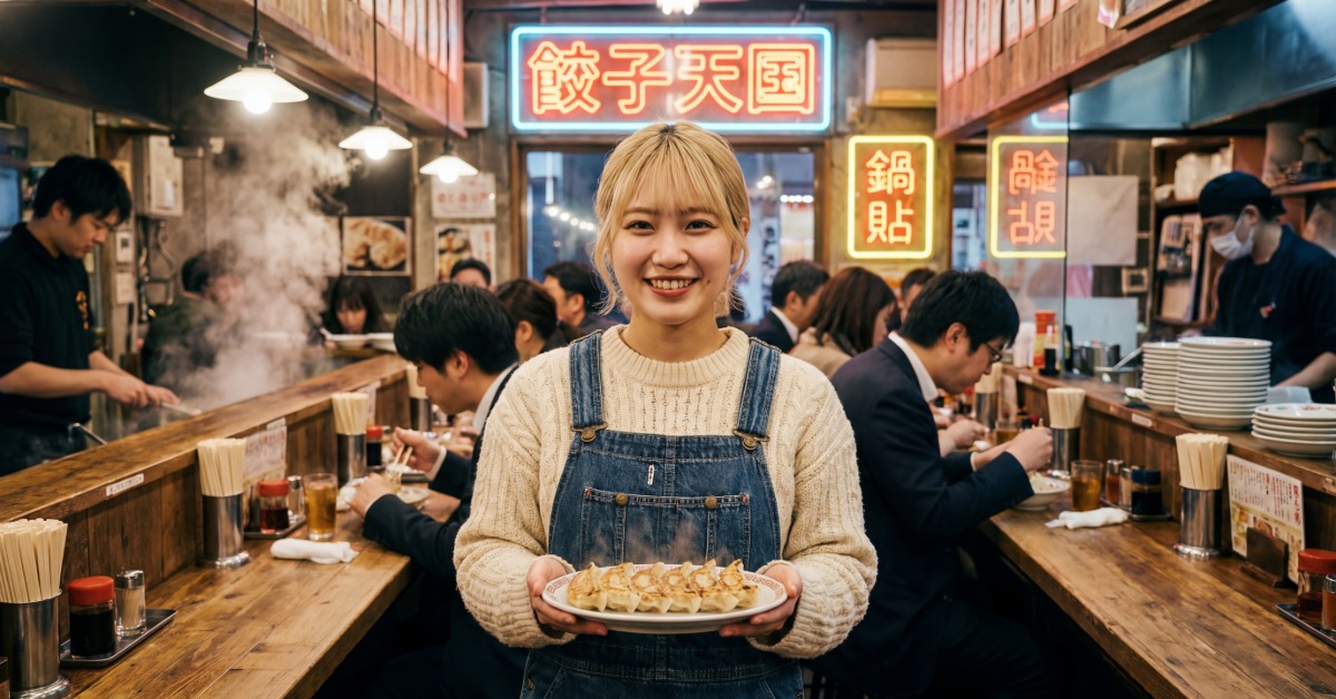 日本一名正妹跟鍋貼合照拍出網美感（圖／AI示意圖）