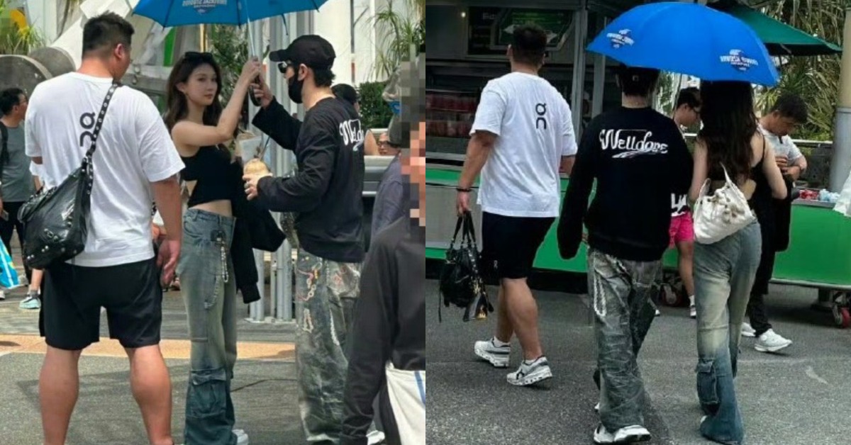 中國男星黃曉明在新加坡被偶遇，身旁女伴被爆是新人歌手胡冉兒。（圖／翻攝自微博）