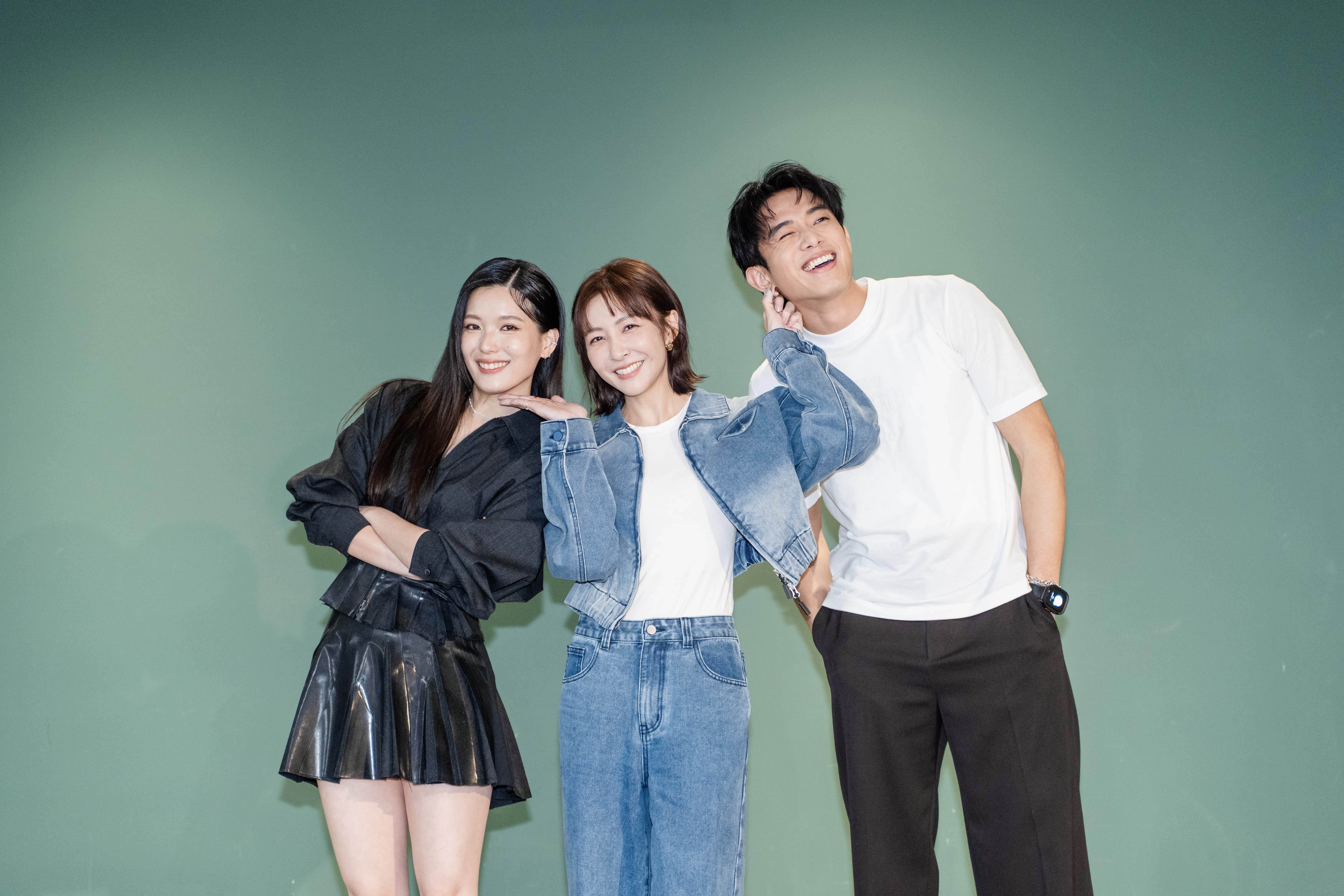 睦媄（左起）、林雨葶、初孟軒合體出席卡司發佈會。（圖／大愛）