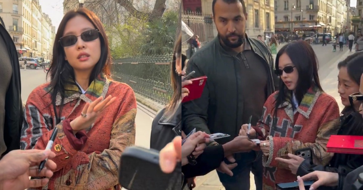 韓國女星Jennie遭狗仔圍堵，妥協簽名求放過。（圖／翻攝自微博）