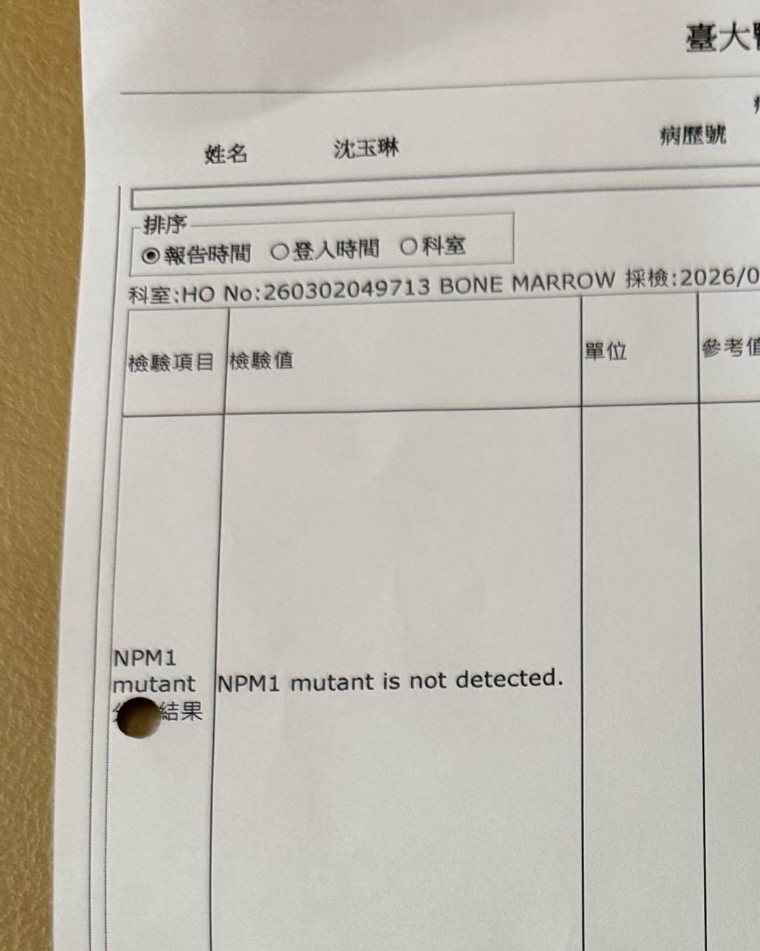 沈玉琳曬檢查報告宣告出院。（圖／翻攝自沈玉琳臉書）