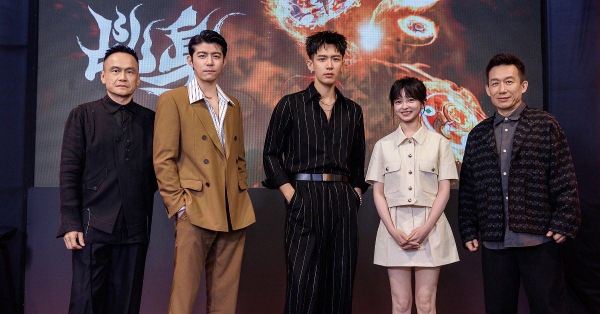 Netflix《乩身》上線記者會，由左而右為陳以文、王柏傑、柯震東、陳姸霏、郭子乾。（圖／Netflix）