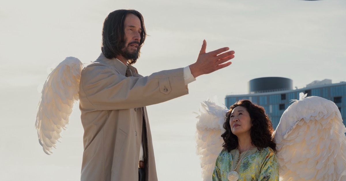 基努李維（左）、吳珊卓演出電影《捍衛天使》。（圖／車庫娛樂）