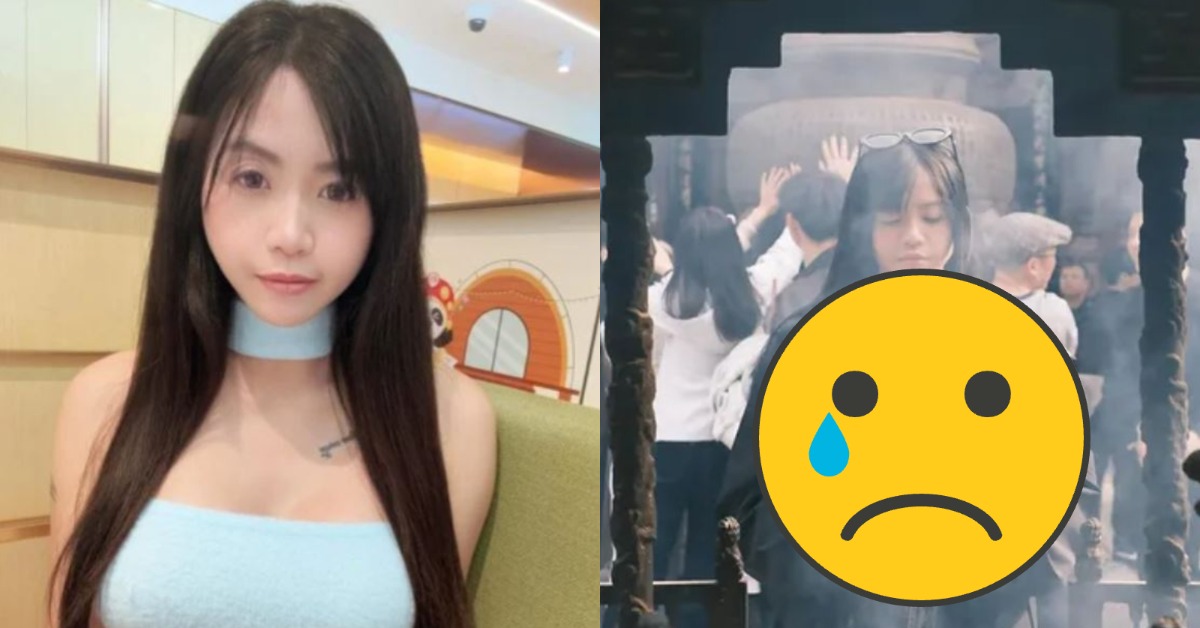馬來西亞網美Junee近日去到中國寺廟參拜引發爭議。（圖／翻攝自Threads）