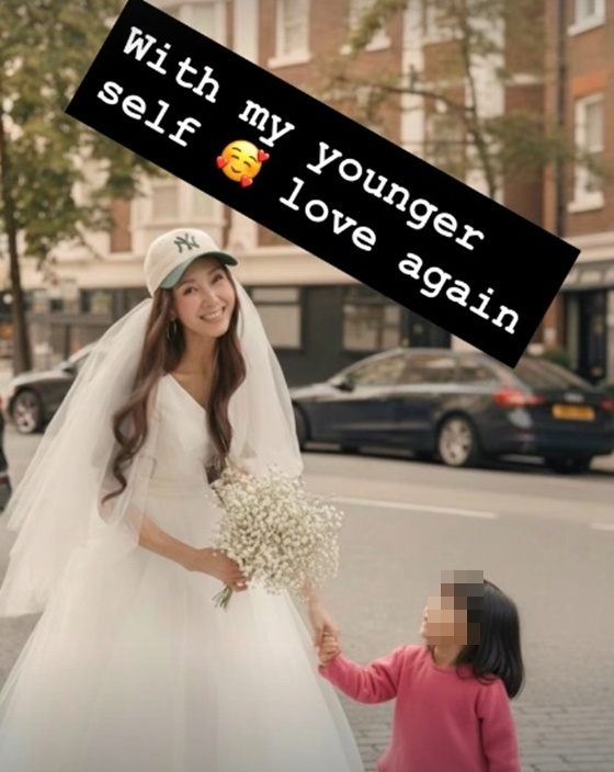 南韓歌手G.NA（崔智娜，최지나）因身穿婚紗牽著小孩，因此爆出了秘婚生子。（圖／翻攝自X）