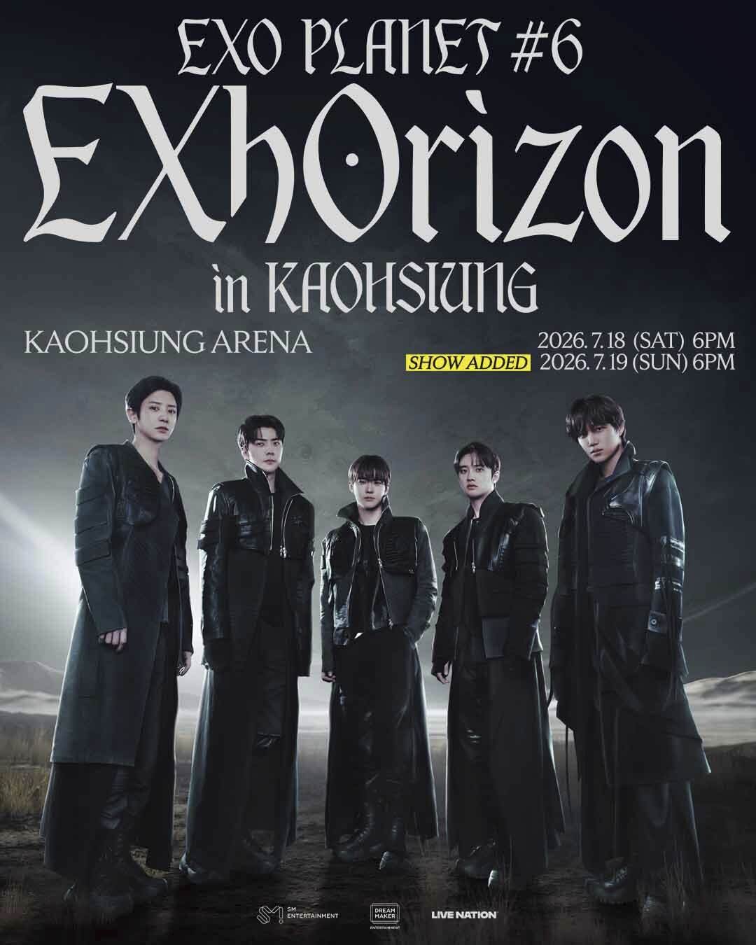 南韓男團EXO巡迴演唱會《EXO PLANET #6 – EXhOrizon》台北小巨蛋尾聲，驚喜宣布7月19日高雄巨蛋加場演出。（圖／Live Nation Taiwan提供）