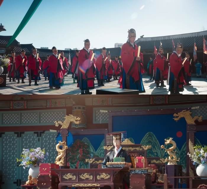 韓劇《21世紀大君夫人》邊佑錫稱王橋段，大臣們喊的是「千歲」而不是「萬歲」也引發爭議。（圖／翻攝自韓網）