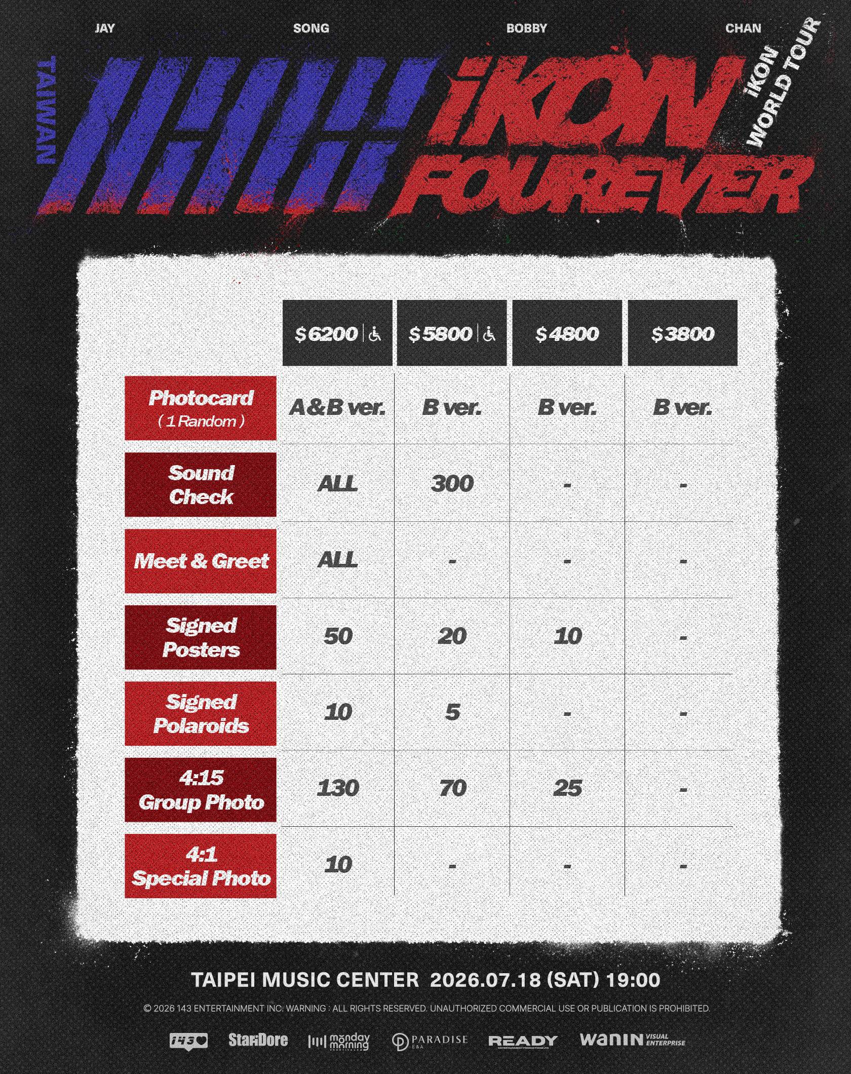 南韓男團iKON《iKON FOUREVER WORLD TOUR IN TAIPEI》座位圖和福利圖。（圖／網銀國際影視提供）