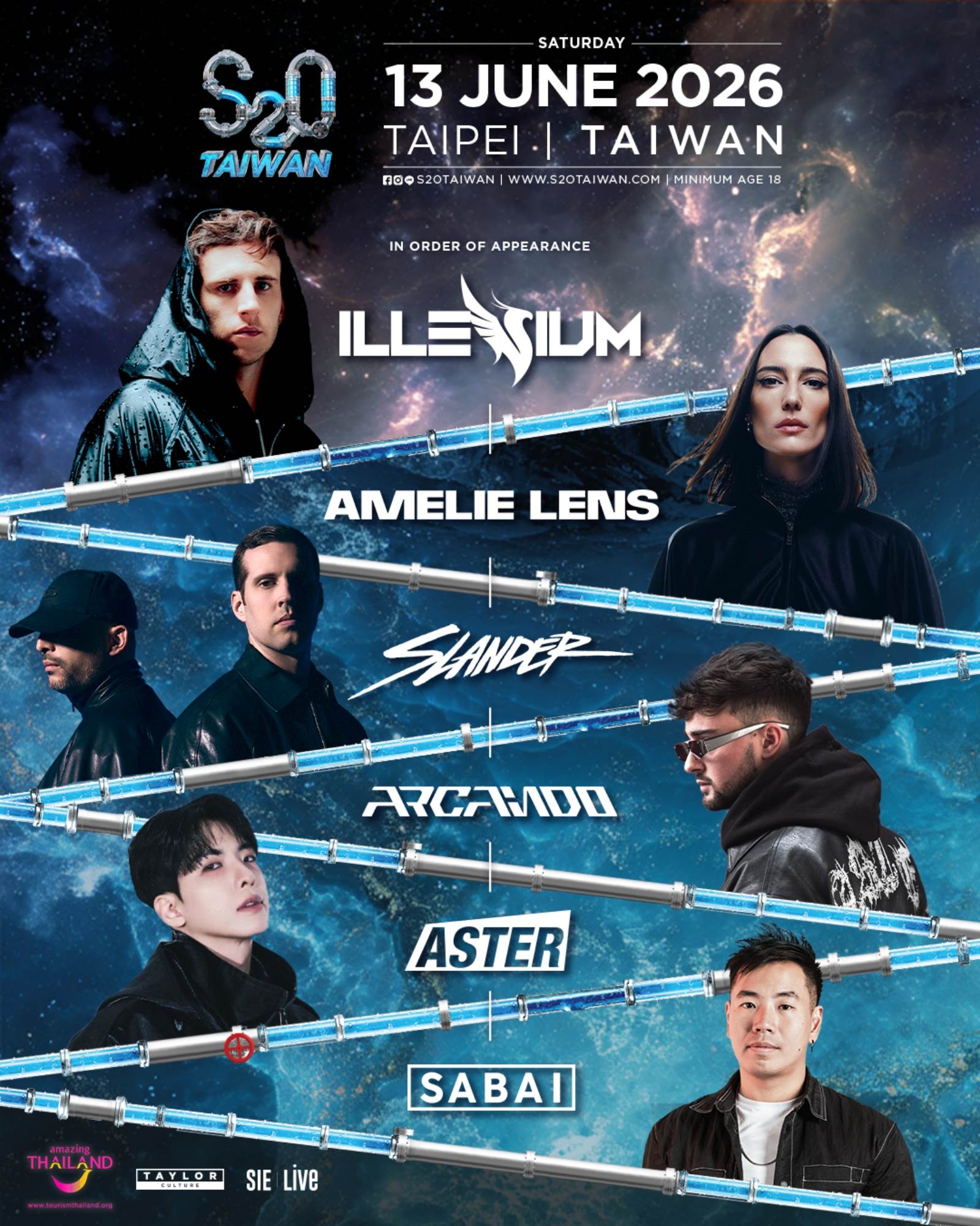 S2O Taiwan 2026主舞台DAY1演出順序表。（圖／S2O Taiwan提供）