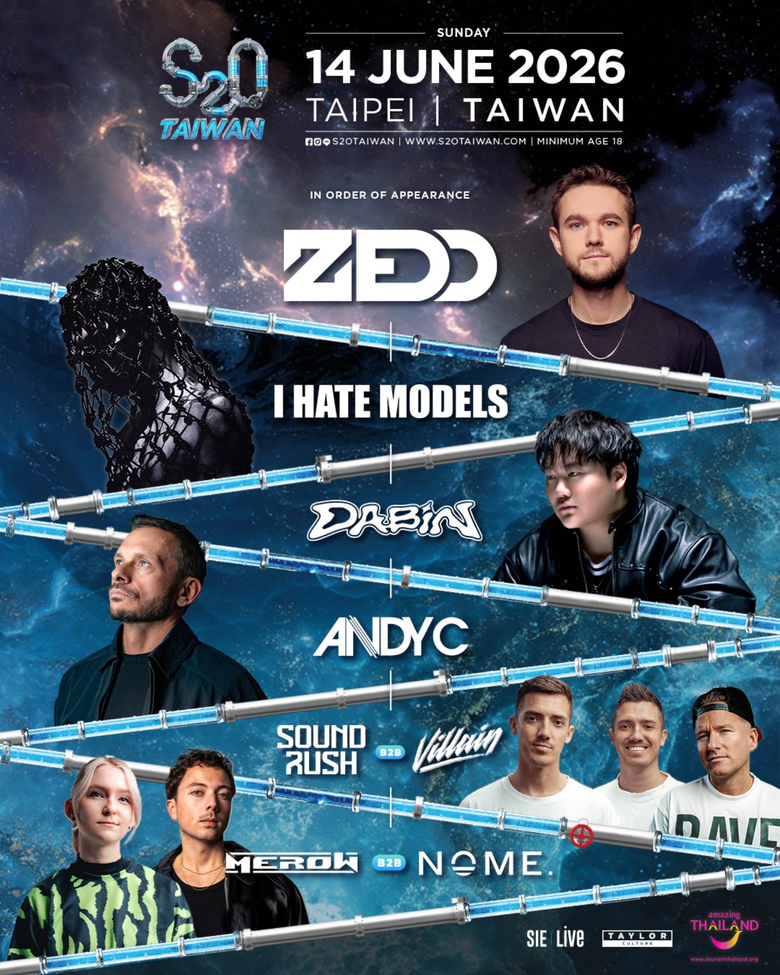 S2O Taiwan 2026主舞台DAY2演出順序表。（圖／S2O Taiwan提供）