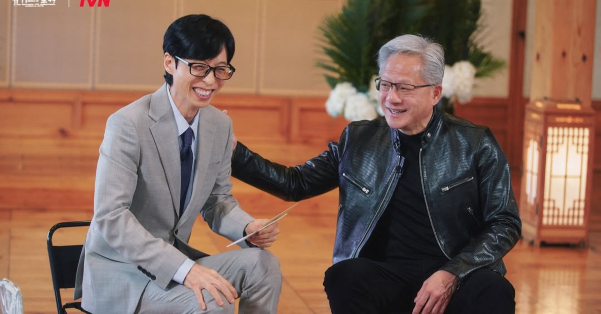 「AI教父」黃仁勳合體國民MC劉在錫。（圖／翻攝自《劉QUIZ》 IG）