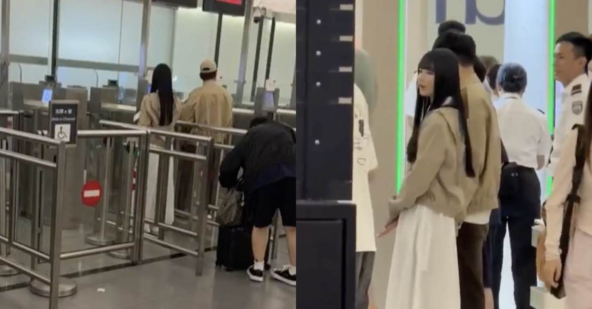 林俊傑與七七穿情侶裝現身機場。（圖／翻攝自微博）