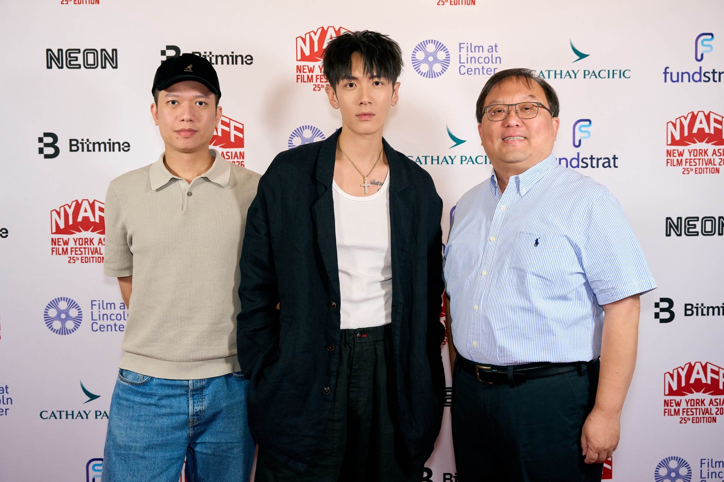《我未許願先吹蠟燭》監製唐在揚（右起）、柯震東、導演周鉅宏出席北美首映。（圖／紐約亞洲影展提供）