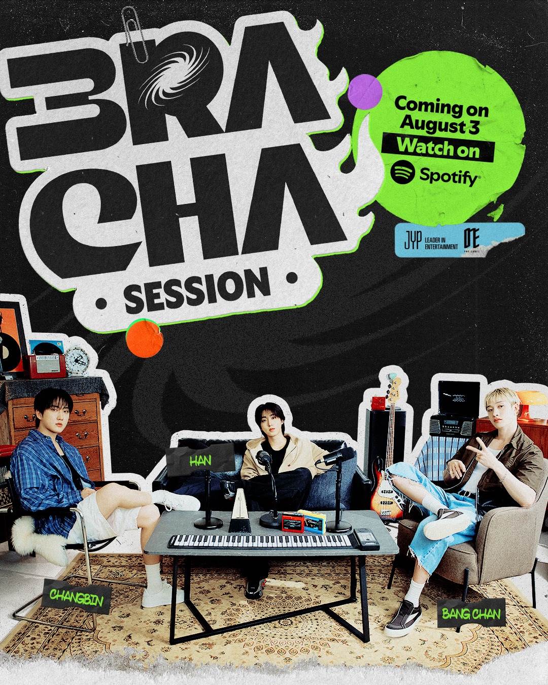 男團Stray Kids成員方燦（Bang Chan）、彰彬（Changbin）及HAN共同主持《3RACHA Session》。（圖／Spotify提供）
