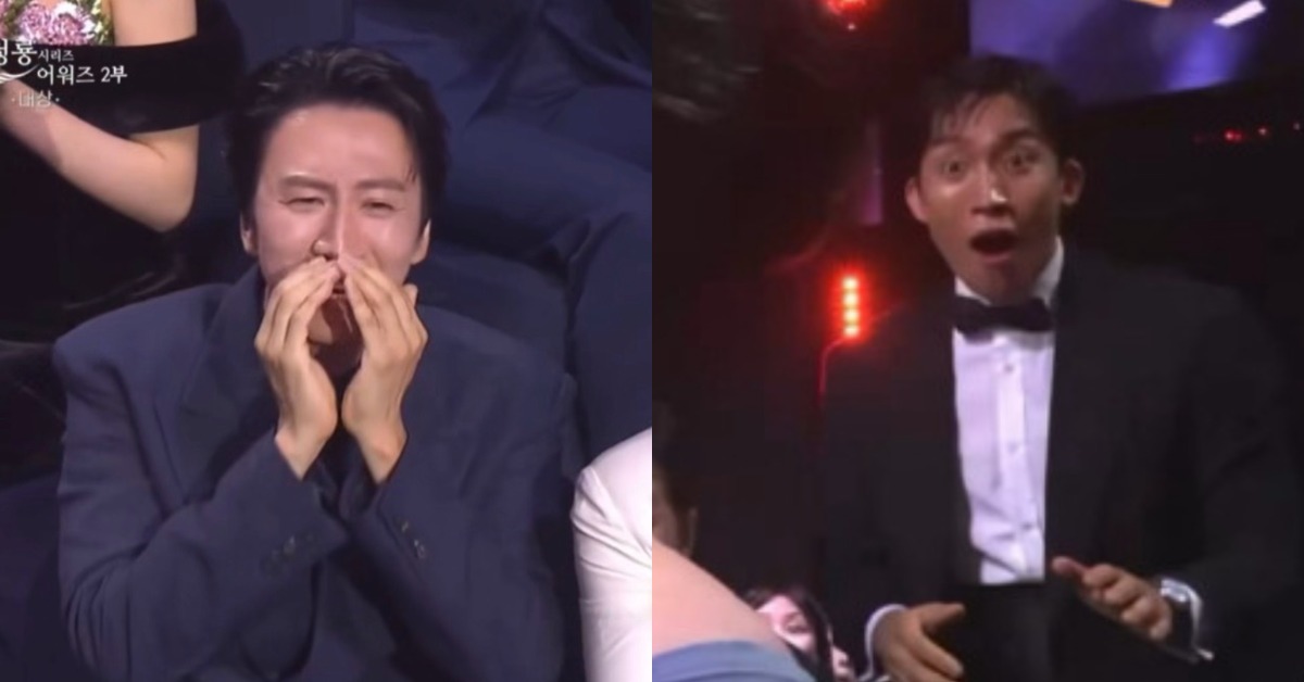 第5屆青龍系列大獎頒獎典禮上李光洙的起鬨尖叫，和李相二的驚訝表情成話題。（圖／翻攝自PRIZM、KBS Entertain YouTube）