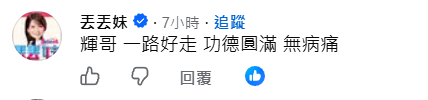 大批粉絲與直播圈人士紛紛留言哀悼,其中丟丟妹也現身留言區。(圖/翻攝自肥大叔臉書)